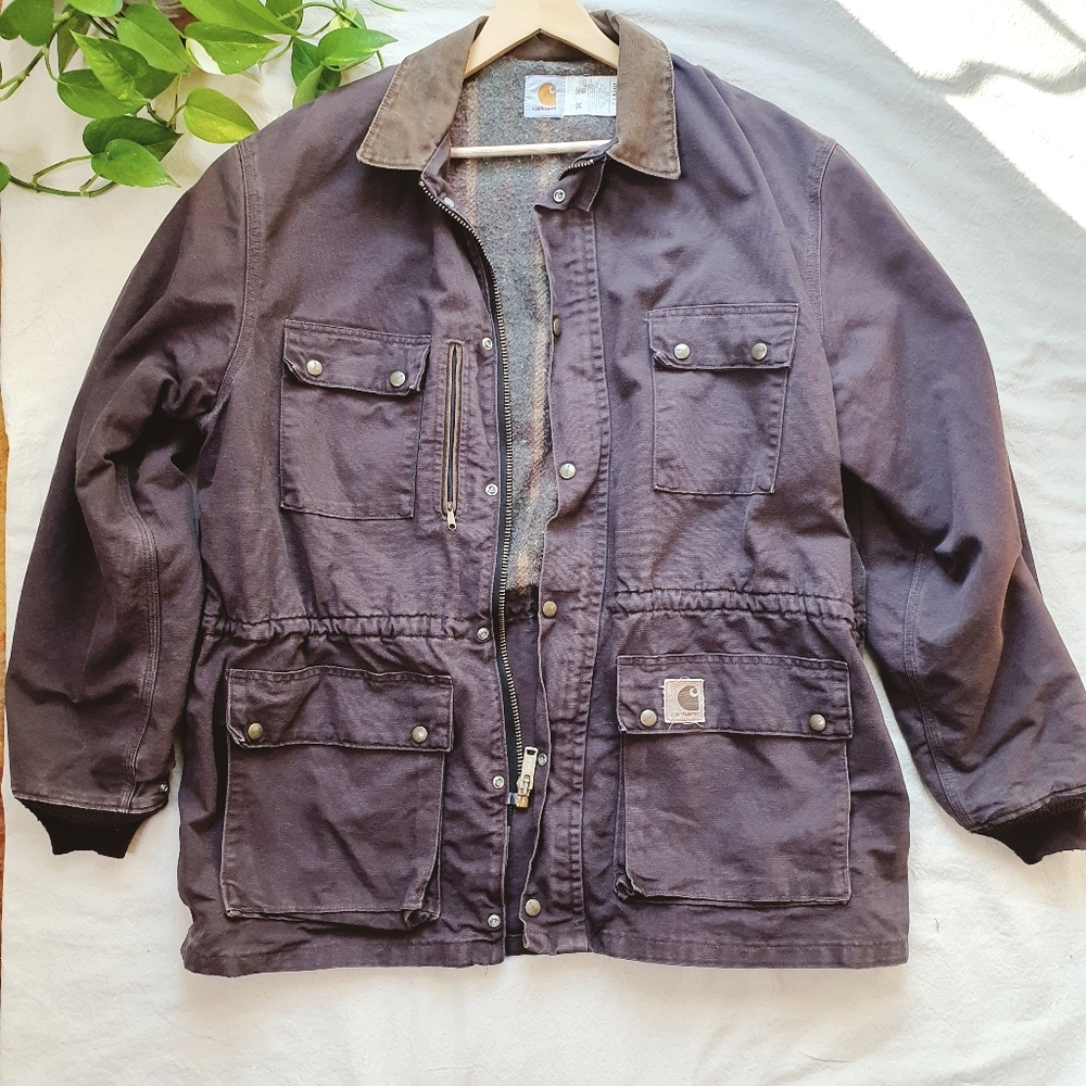 VTG Carhartt Blanket-Lined Washed Duck Trail Parka Chore Coat | Mocha | Size XL
